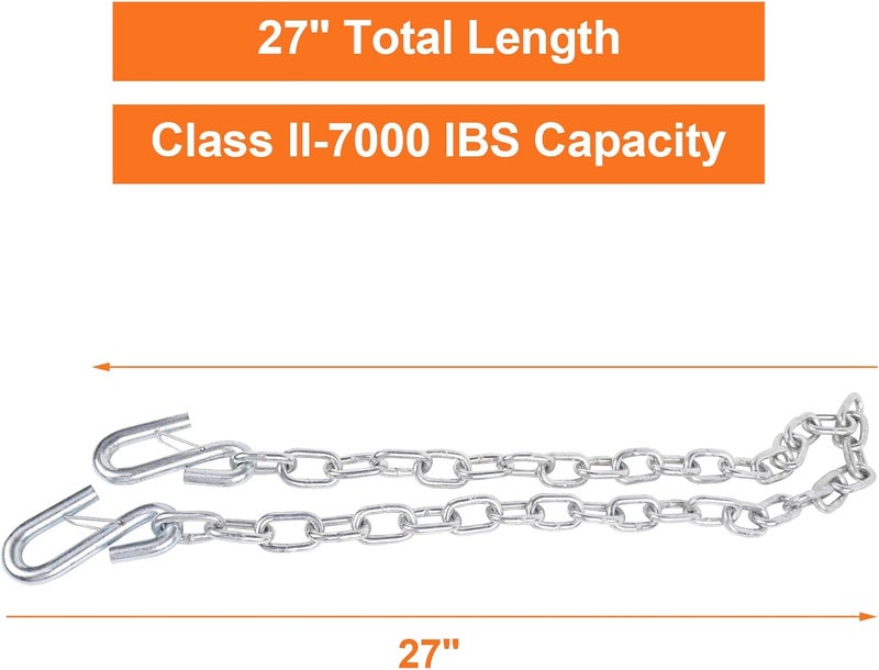TeukRiGa 5/16" X 27" Grade 30 Steel Boat Trailer Safety Chain with Spring Clip Hooks 7000 lbs, 2 Pcs (5/16" X 27") - Image 4